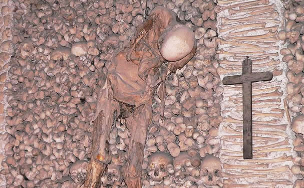 Skeletons in the Bone Chapel (Evora, Portugal)