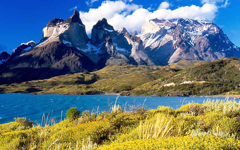 Torres del Paine from Lake Pehoe, Torres del Paine National Park, Chile