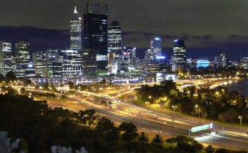 Perth CBD at night, looking from King's Park - Australia