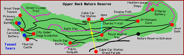 Spain - Gibraltar - Map of the Upper Rock Nature Reserve