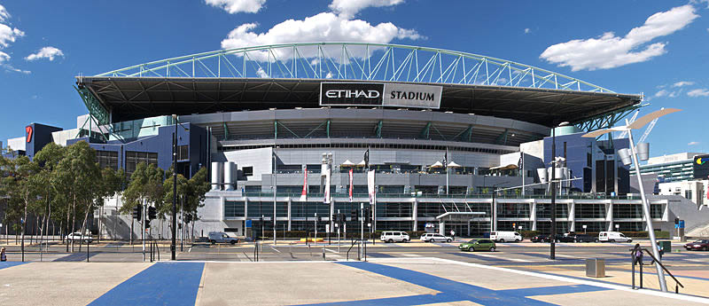 Formerly Docklands Stadium, currently known as Etihad Stadium, Melbourne, Australia. As seen from the Docklands waterfront.