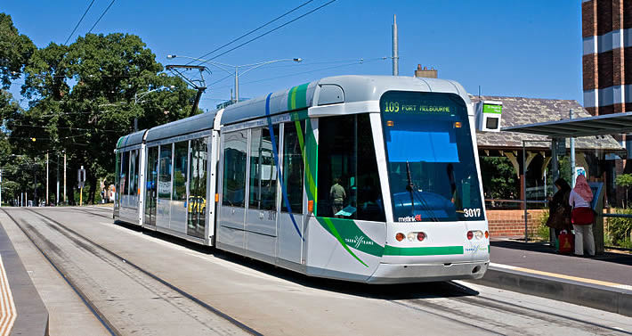 Melbourne tram stops at the St Vincent's Plaza,  East Melbourne