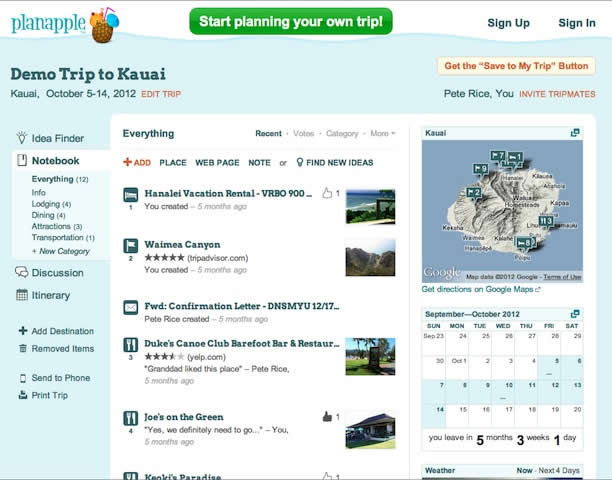 Travel planning app - Planapple